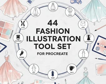 Fashion Illustration Tool Set für Procreate | Pinsel & Vorlagen zum Skizzieren, Kleidungsillustration, Modellzeichnen und Fashion-Toolkit