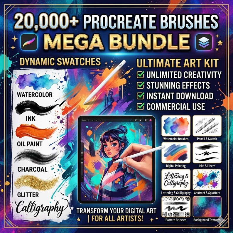 20000 Procreate Brushes Mega Bundle, Ultimate Brush Pack for Drawing ...