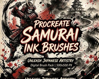 Procreate Samurai Ink Brushes, Japanese Calligraphy & Manga Brush Set for iPad | Sumi Ink, Brush Pen and Texture Bundle, Procreate Stamps