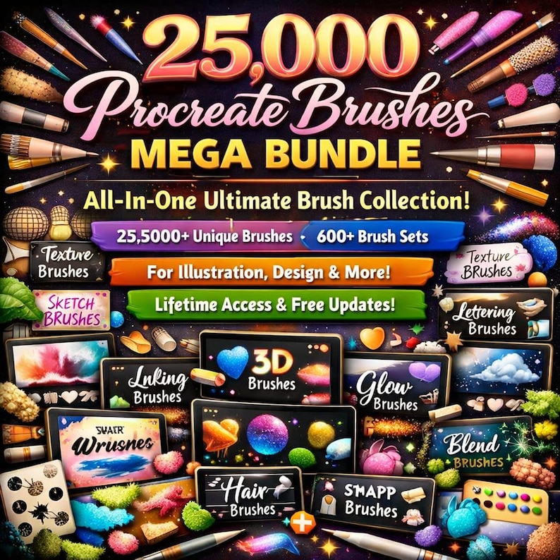 25000+ Procreate Brushes Mega Bundle, Ultimate Brush Pack for Drawing ...