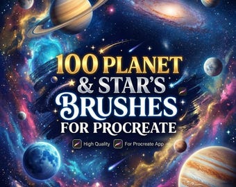 100 Procreate Sterne und Planeten Pinsel, Galaxie Stempel Pinsel, Weltraum Nebel Pinsel, Celestial Digital Art Kit, Procreate Astronomie Set