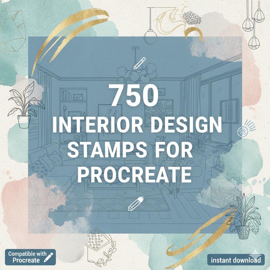 750 Interior Design Stamps for Procreate | Furniture, Room Layout ...