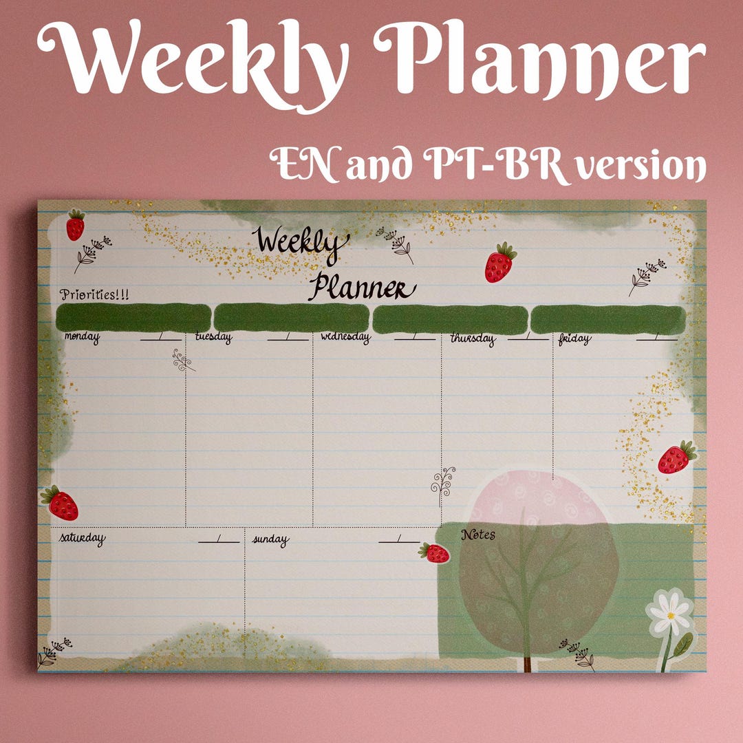 Botanical Weekly Planner Printable – Strawberry Design (digital ...