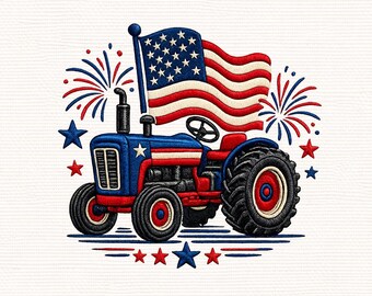 Motif de broderie patriotique tracteur, fichier de machine agricole drapeau américain (DST, PES, JEF)