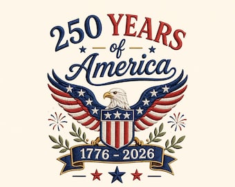 Motif de broderie aigle américain 250 ans, 4 juillet patriotique (téléchargement numérique)