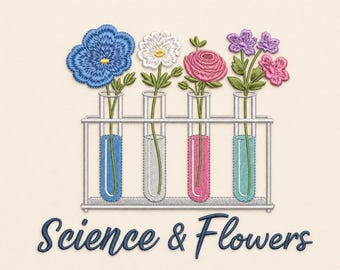 Wissenschaft Blumen Stickdatei, Chemie Blumenmuster Stickdatei (Digitaler Download)