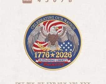 Siebziger Adler Motiv, Amerikanische Flagge, Jubiläum der USA, 4. Juli Stickdatei