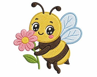 Biene Stickdatei, Kawaii Hummel Blume Stickmuster, Maschinendatei (Digitaler Download)
