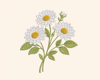 Daisy Flower Embroidery Design, Floral Bouquet, Machine Embroidery File (Instant Download)