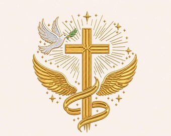 Golden Cross Wings Dove Embroidery Design (Digital Download)