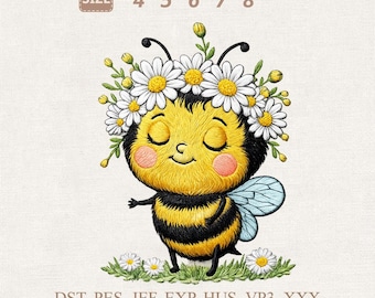 Biene Stickmuster, Blumenkrone Hummel Maschinendatei (Digitaler Download)