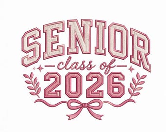 Motif de broderie senior 2026, police de caractères pour l'obtention du diplôme universitaire, chemise promotion 2026 (fichier numérique)