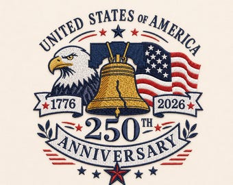 US 250th Jubiläum Stickdatei, Liberty Bell Eagle Flagge