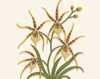 Spinnen Orchidee Stickdatei, Stickdatei, Maschinendatei, Tropisch (5 Größen)