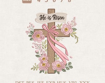 Kreuz Blumenmuster, Stickdatei Ostern Maschinendatei (Digitaler Download)