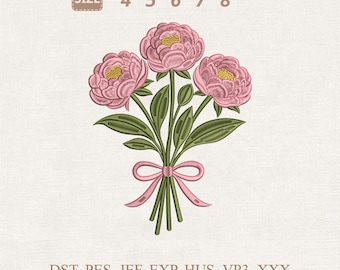 Pfingstrosen Blumenstrauß Stickdatei, Rosa Blumenmuster, Stickdatei