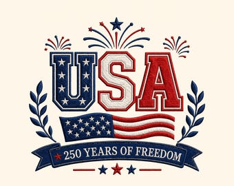 Motif de broderie des États-Unis, 250 ans, drapeau de la liberté patriotique (téléchargement numérique)