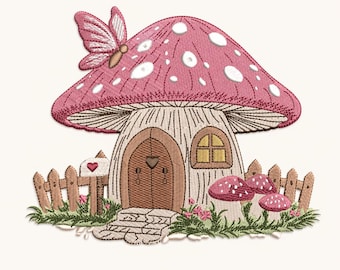 Mushroom House Embroidery Design, Fairy Cottage Machine File (Digital Download)