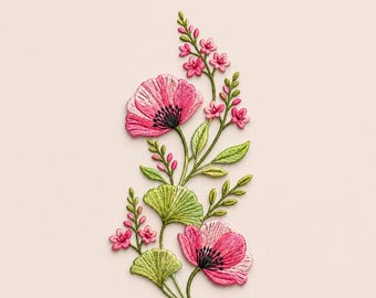 Mohnblume, Mohnblume, Blumen Stickdatei, Wildblumen Stickdatei, Stickdatei