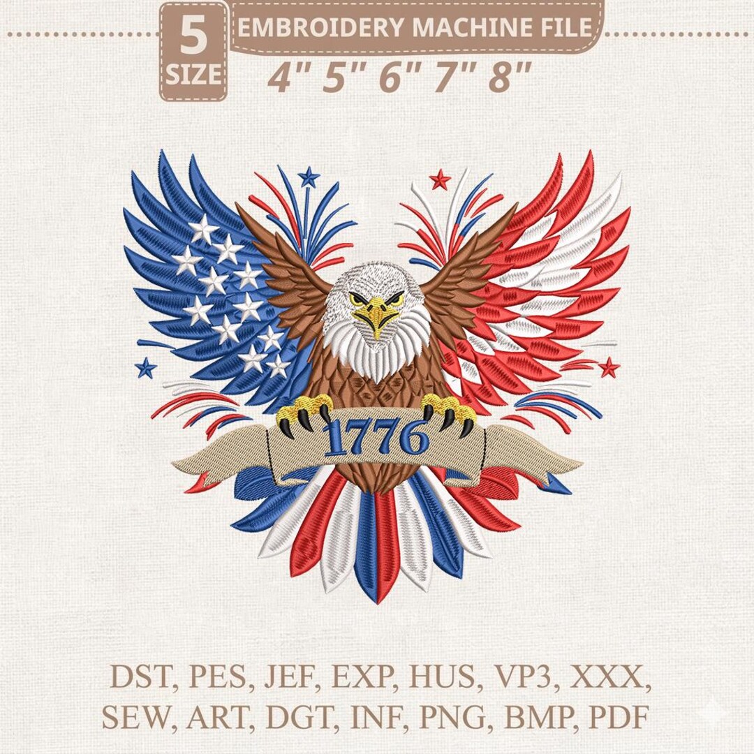 Patriotic Eagle Embroidery Design, USA Flag Machine Pattern (digital ...