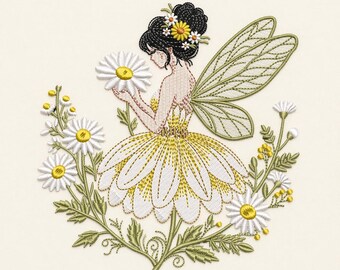 Daisy Fairy Embroidery Design, Floral Garden Stitch Art (Digital Download)