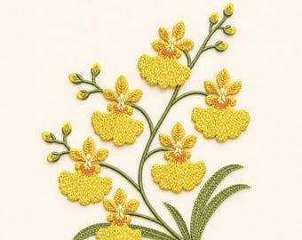Gelbe Orchidee Stickdatei, Tanzende Dame Floral Maschinendatei (5 Größen)