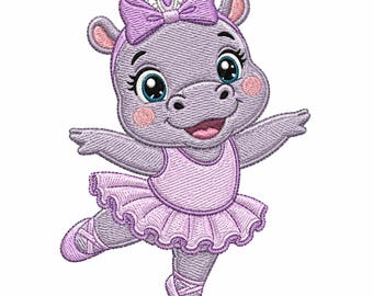 Ballerina Nilpferd Stickdatei, Prinzessin Tanz Stickdatei (Instant Download)