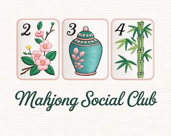 Motif de broderie Mahjong Social Club, fichier machine floral vase en bambou (téléchargement numérique)