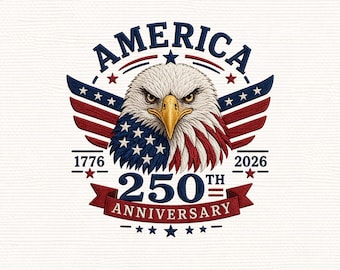 Motif de broderie aigle patriotique, 250e anniversaire des États-Unis, 1776-2026 (téléchargement numérique)