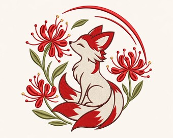 Red Fox Floral Embroidery Design, Woodland Animal Stitch Art (Digital Download)