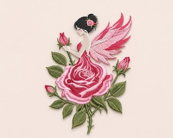 Rosen Fee Stickdatei: Floral Fantasy Blumen Kunst (Digitaler Download)