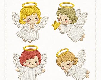 Engel Stickmuster, Kawaii Maschinenstickdatei, Baby Art (Digitaler Download)