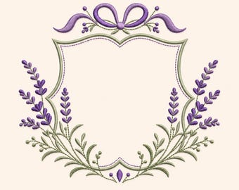 Lavender Floral Frame Embroidery Design, Vintage Monogram Border with Bow (Instant Download)