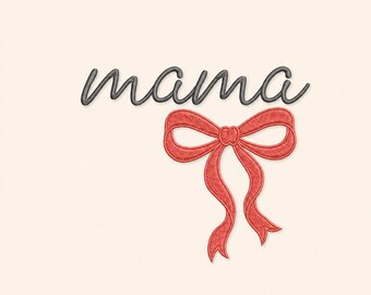Mama Bow Embroidery Design, Minimal Script Text, Machine Embroidery File (Instant Download)