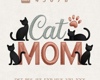 Katzenmama Stickdatei, Katzen Pfotenabdruck Maschinendatei (Instant Download)