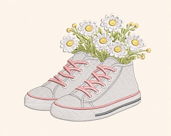 Sneakers Daisy Embroidery Design, Floral Shoes Machine File (5 Sizes Instant Download)
