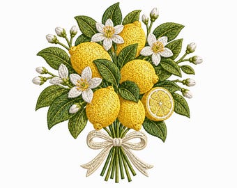 Zitronenstrauß, Stickdatei, Zitrusfrucht Blumenstrauß, Küchendeko (Digitaler Download)