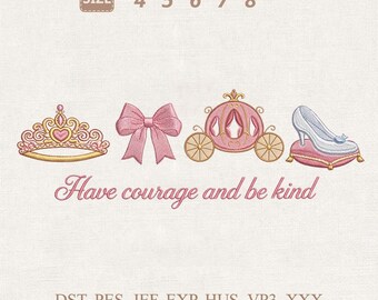 Prinzessin, Stickdatei, Courage Kindness, Märchen Kutsche, Krone (Digitaler Download)