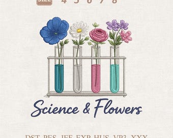 Wissenschaft Blumen Stickdatei, Chemie Blumenmuster Stickdatei (Digitaler Download)