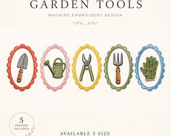 Floral Garden Tools Embroidery Design Set, Trowel Watering Can (Digital Download)