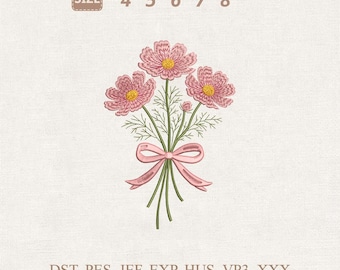 Margeriten Strauß Blumen Stickerei Design, florale Schleife Botanische Maschinendatei (Digitaler Download)