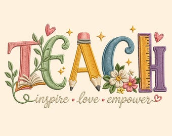 Enseigner le motif de broderie, citation Inspire Love Empower, 5 tailles (téléchargement numérique)