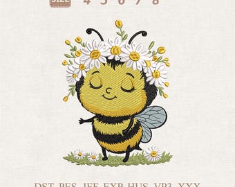 Biene Stickmuster, Blumenkrone Hummel Maschinendatei (Digitaler Download)