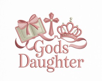 Motif de broderie fille de Dieu, couronne de croix chrétienne (téléchargement numérique)