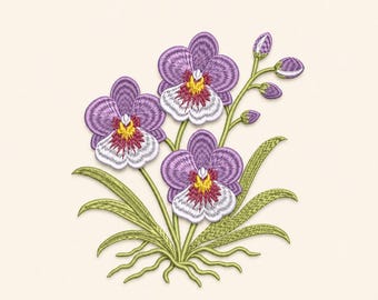 Phalaenopsis Orchidee Stickdatei, Lila Floral Maschinenstickdatei (5 Größen)