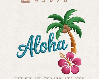 Aloha Palme Hibiskus Stickdatei, Aloha