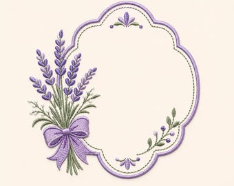 Lavender Floral Frame Embroidery Design, Vintage Monogram Border (5 Sizes)