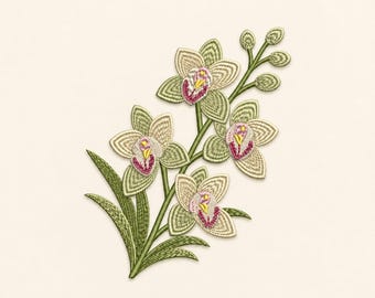 Orchidee Orchidee Stickdatei, elegant floral Maschinenstickdatei (5 Größen)