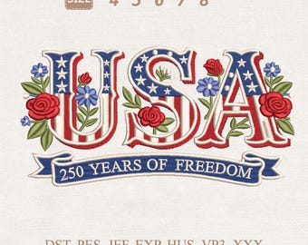 USA 250 Jahre Freiheit Stickdatei, Buntstifte Bunt (Digitaler Download)