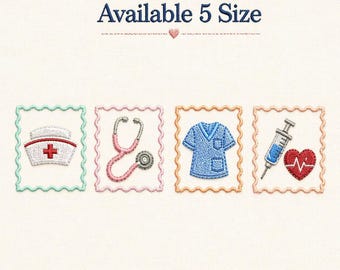 Nurse Embroidery Design Set, Medical Icons, Scrubs Stethoscope Heart (Digital Download)